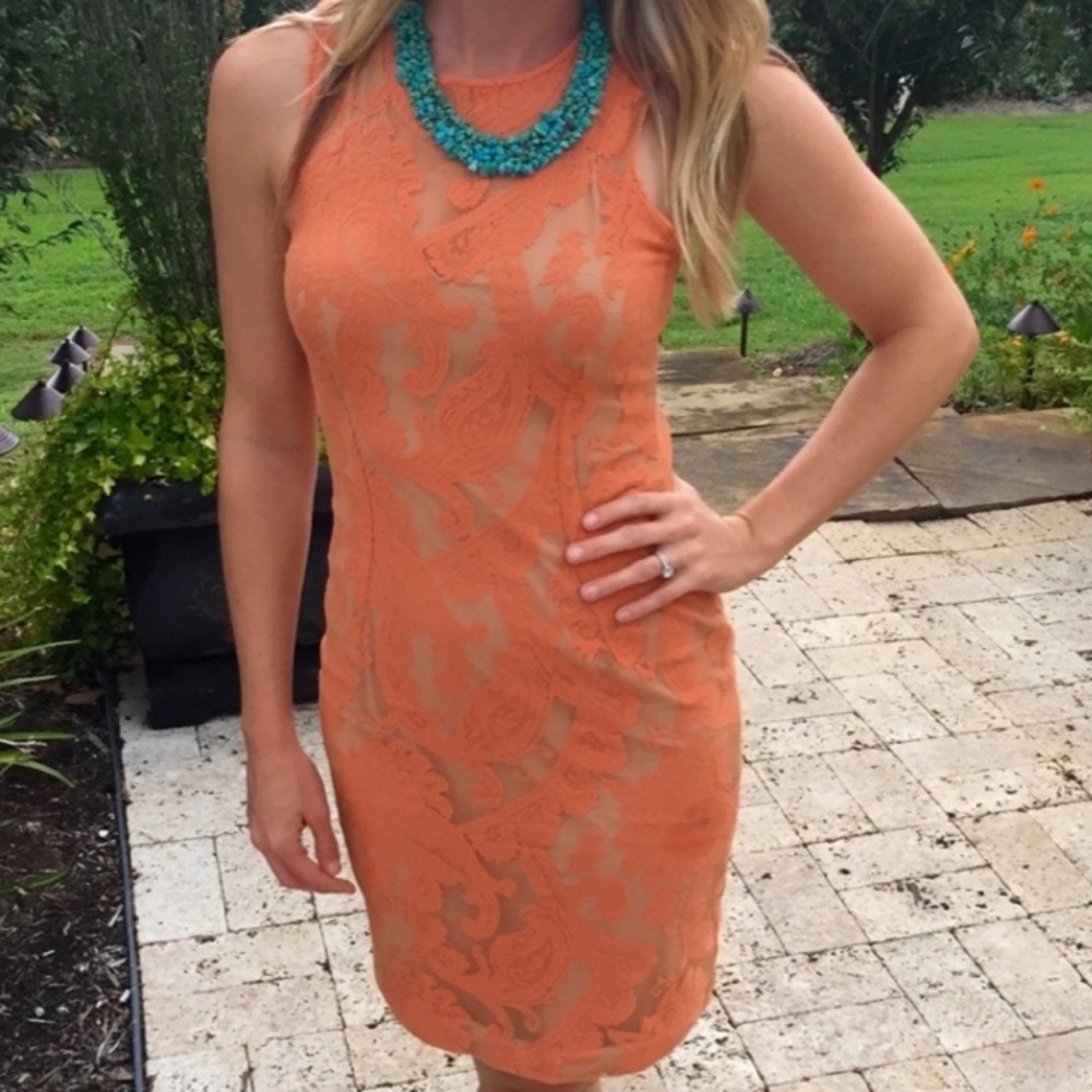 Yigal Azrouel Orange Paisley Lace Dress